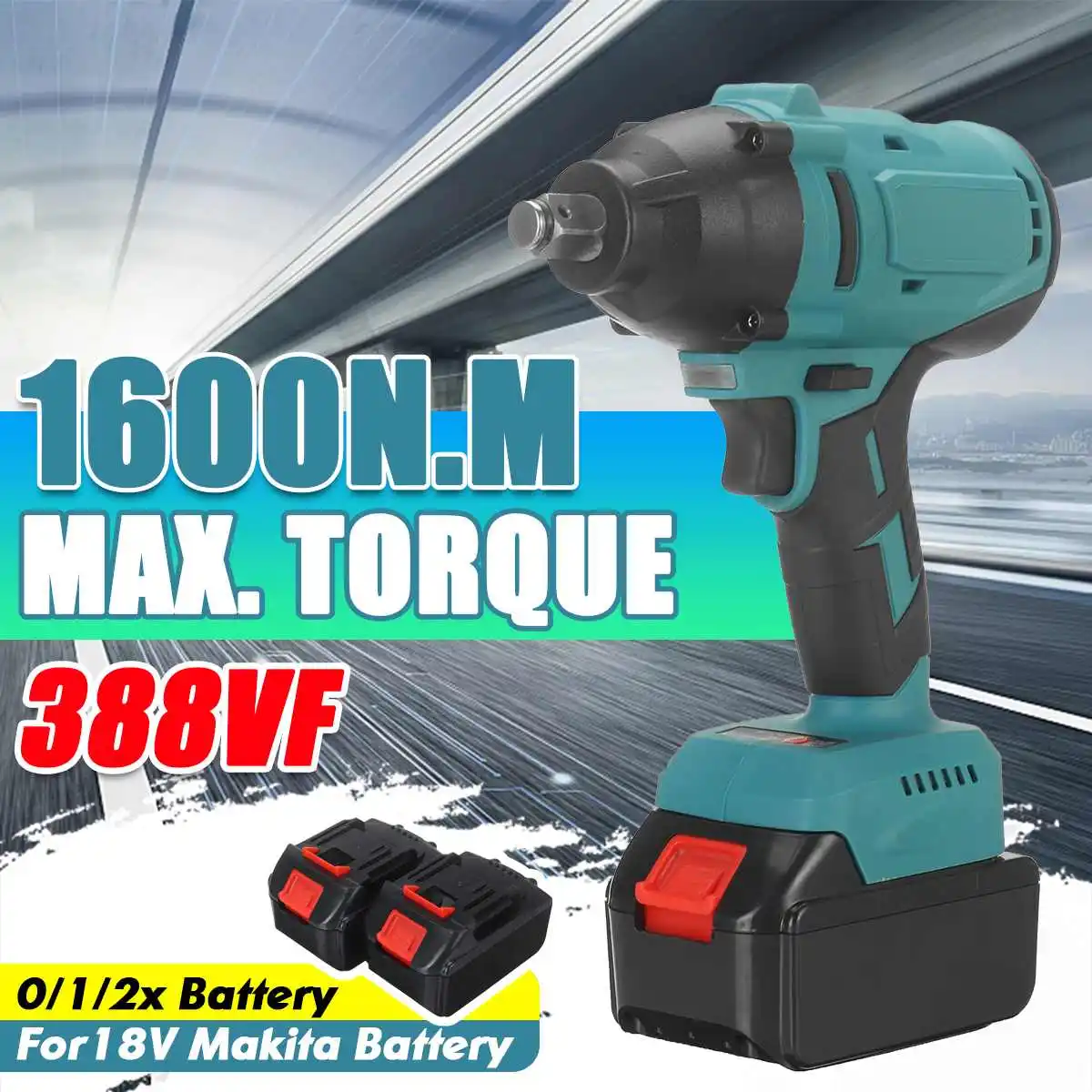 

DOERSUPP 1600NM 388vf Brushless Cordless Electric Impact Wrench 1/2 inch Power Tool 22800Amh Li Battery For Makita 18V Battery