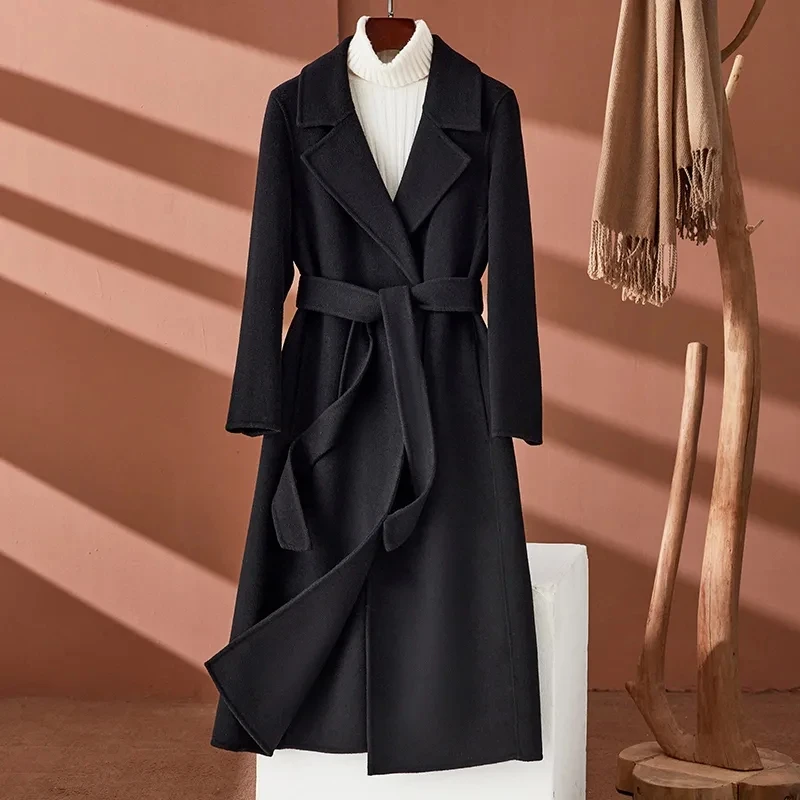100% двустороннее кашемировое ветровка женское пальто модное шерстяное с длинным