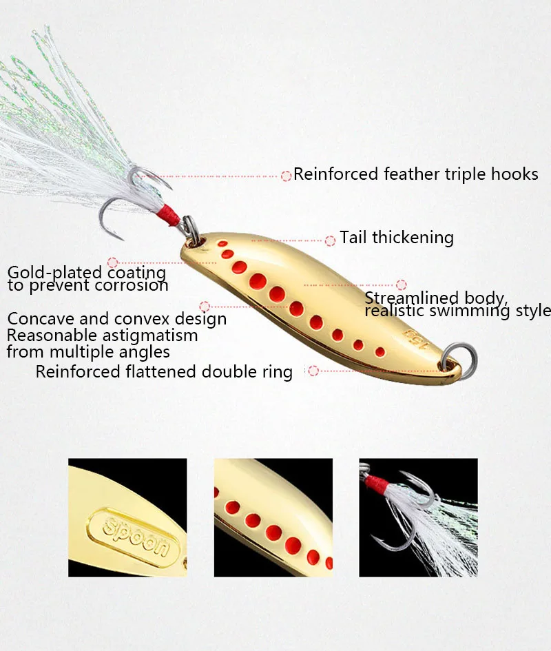 10/20/30 pcs Metal Vib Leech Spinners Spoon Lures 5g-20g Artificial Bait With Feather Hook Night Fishing Tackle for Bass Pike enlarge