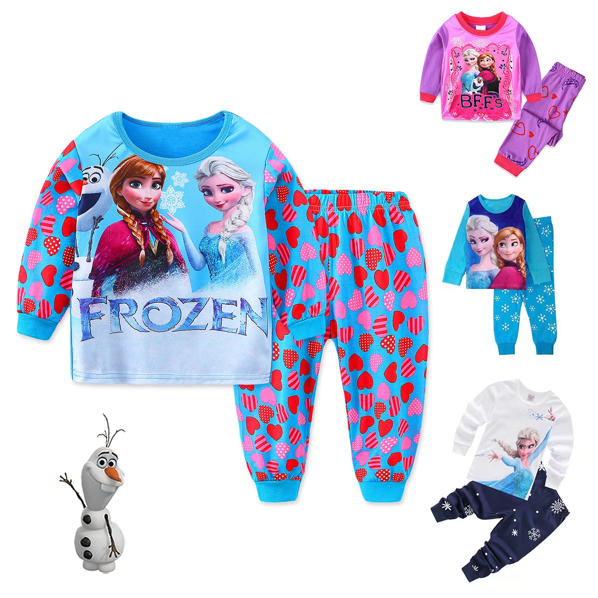 

New Kids Anna Elsa Frozen Princess Series Pajamas Sets Baby Girls Boys Clothes Pijamas Cartoon Long Sleeve Tshirt+Pants 2pcs/set