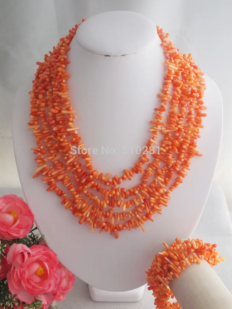 

Sunny Coral Beads Jewelry Set African Wedding Necklace