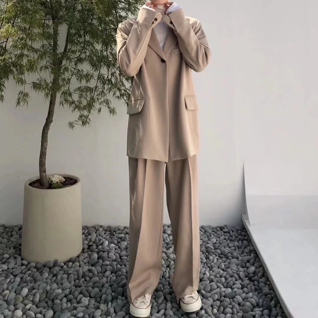 Stunning Women's Customizable Suit Solid Color Fashion Designer Top Button Suit and Wide Leg Pants for Street Party Prom Formal