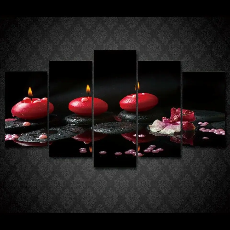 

Red Candles Scenery 5 Pieces Canvas Print Wall Art Poster Home Decoration 5 Panel HD Print Pictures No Framed Room Decor