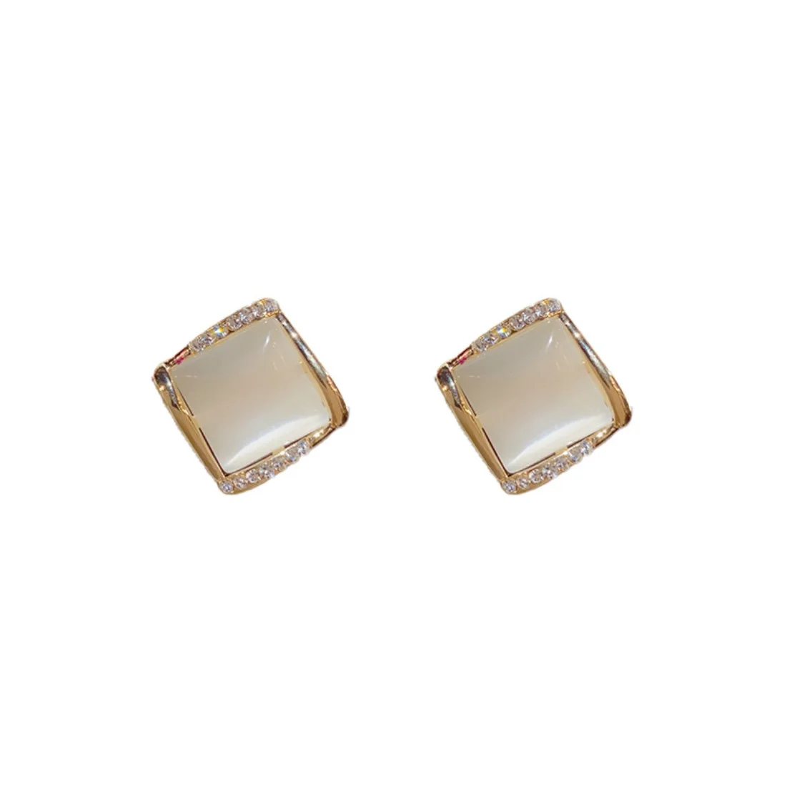 Korea Women Earrings Simple Square Opal Micro-inlaid Zircon Geometric High-grade Elegant Jewelry Daily Wear Women's Accessories