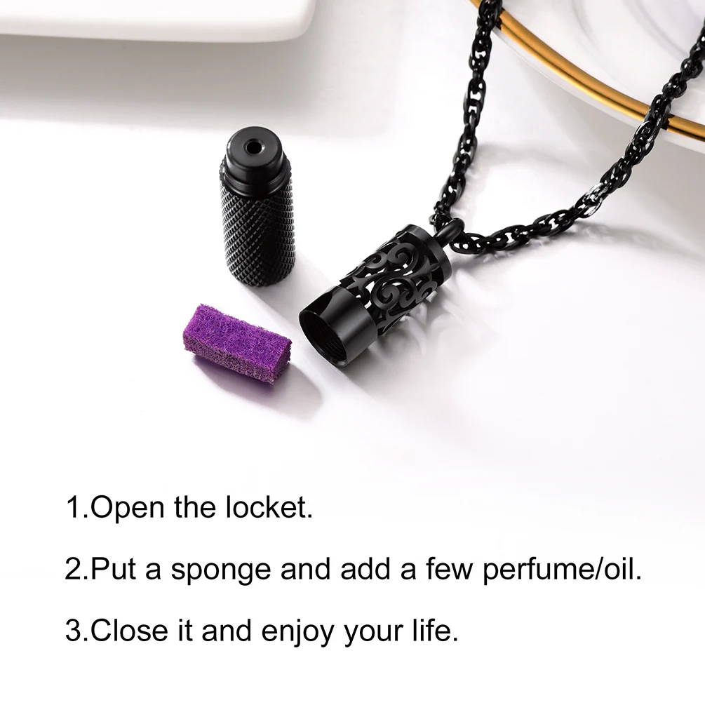 PROSTEEL Stainless Steel Perfume Locket Pendant Necklace Gold/Black Plated Essential Oil Bottle Diffuser for Women Men Gift
