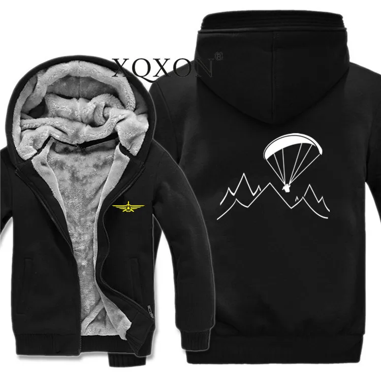 

New- 2022 New Men Zipper Pilot Hoodies Sweatshirts Paragliding Mountain Print Man Coat Wool Liner Fleece Hoodies-J619