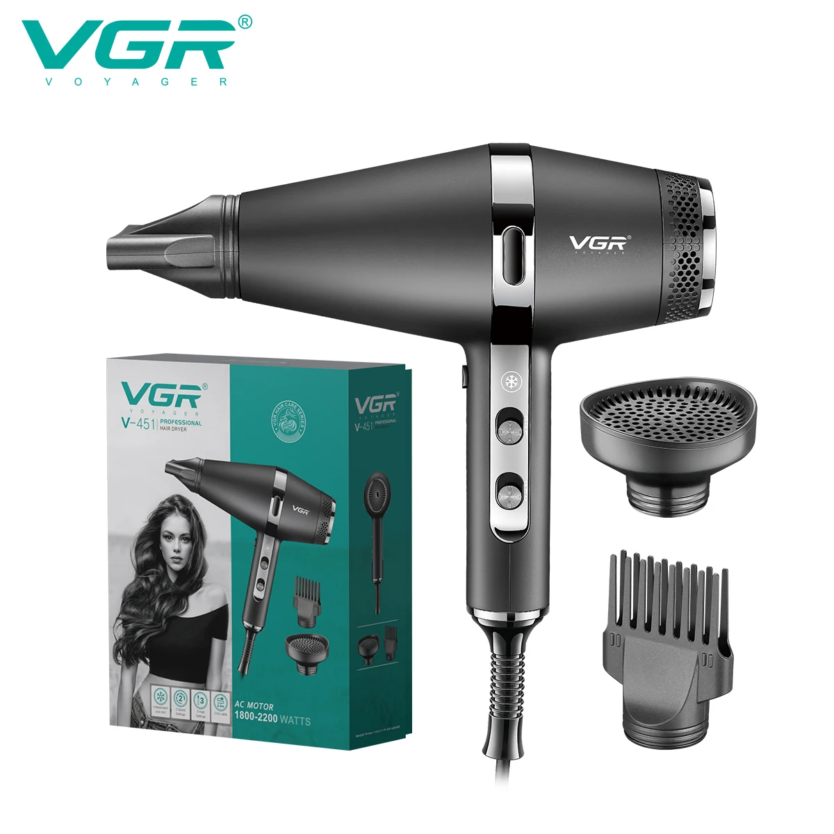 

VGR Professional Hair Dryer Negative Ions Hair Blow Dryer 2200W Adjustable High Power Negative Ions Blow Dryer with Comb V-451