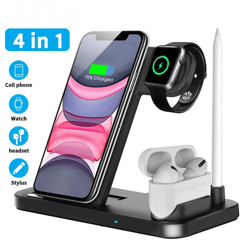 

4 in 1 Fast Wireless Charger Dock Station Stand For Apple Pencil iWatch AirPods iPhone 13 Phone 10W Qi Quick Induction Charging