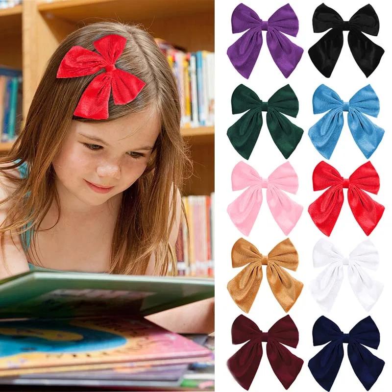 

6 дюймов новые бархатные заколки для волос с большим бантом модные заколки для волос для девочек ручной работы детские головные уборы класс...