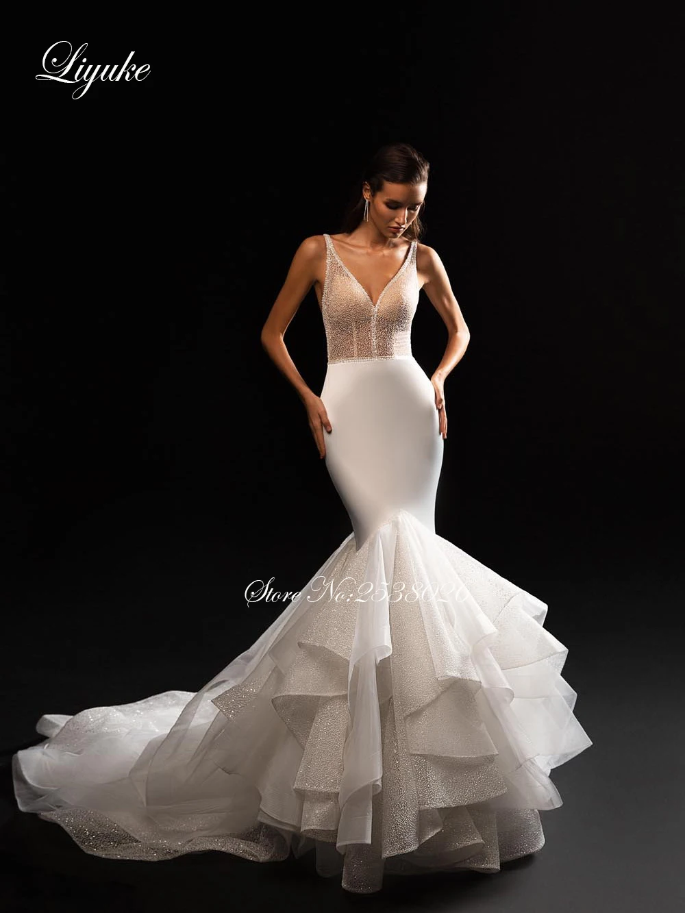 Роскошные свадебные платья Liyuke с бусинами и жемчугом юбка-годе со шлейфом в