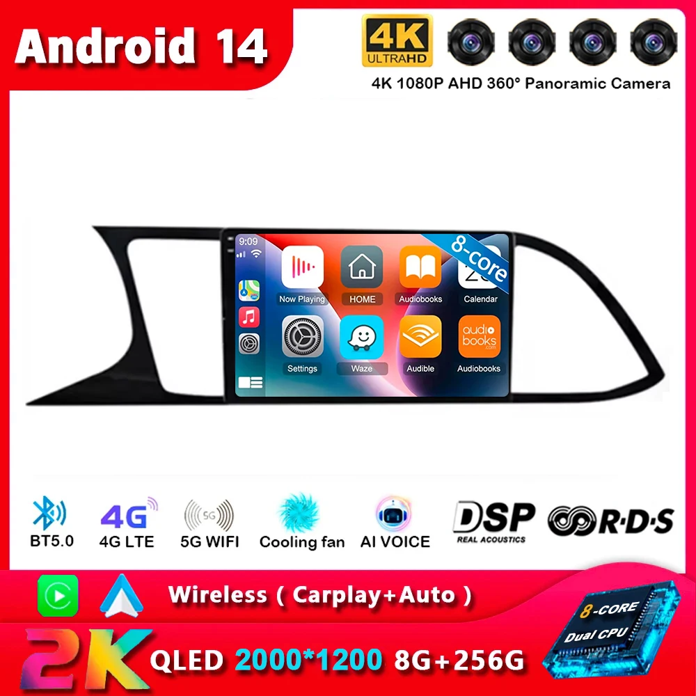 Android14 Carplay Auto для Seat Leon 3 MK3 2012 2013 2014 2015 2016-2020 Мультимедийный автомобильный