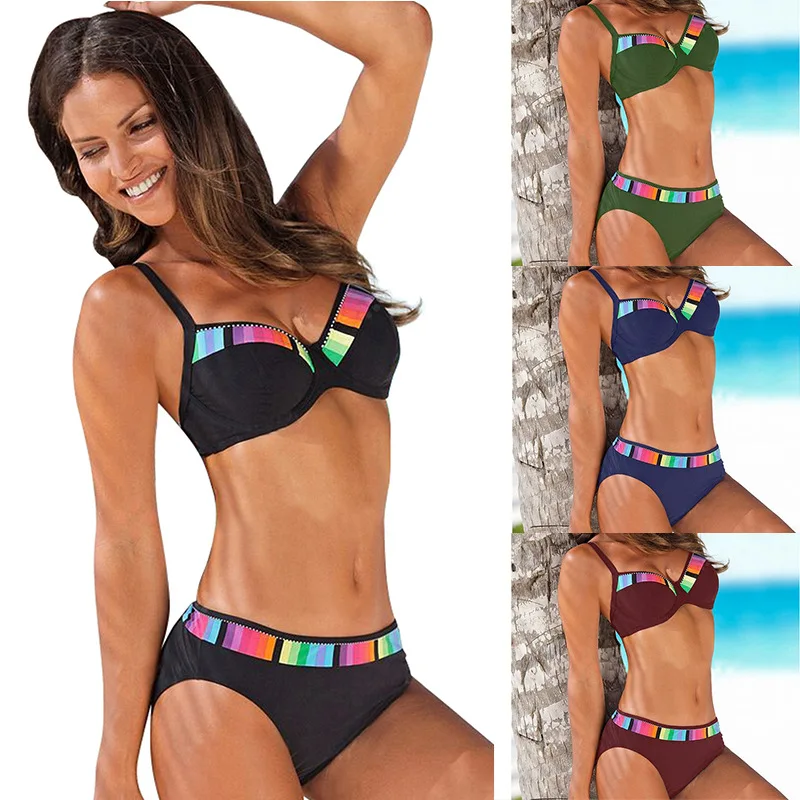 

2022 Summer Black Bikini Set Swimwear Women Print Swimsuit Push Up Polka Dots Plus Size Bathing Suit Beachwear Biquini Women 3XL