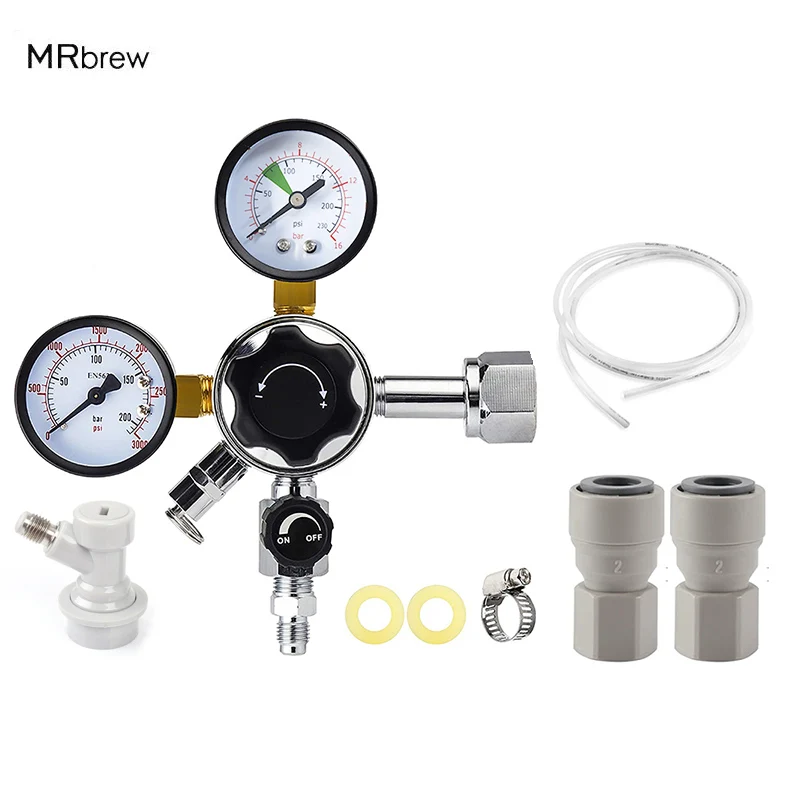 

W21.8 Soda Co2 Regulator,Dual Gauges Co2 Regulator With Check Valve,Co2 Charger&5/16''Disconnector&1M EVA Tube Gas Dispenser Kit