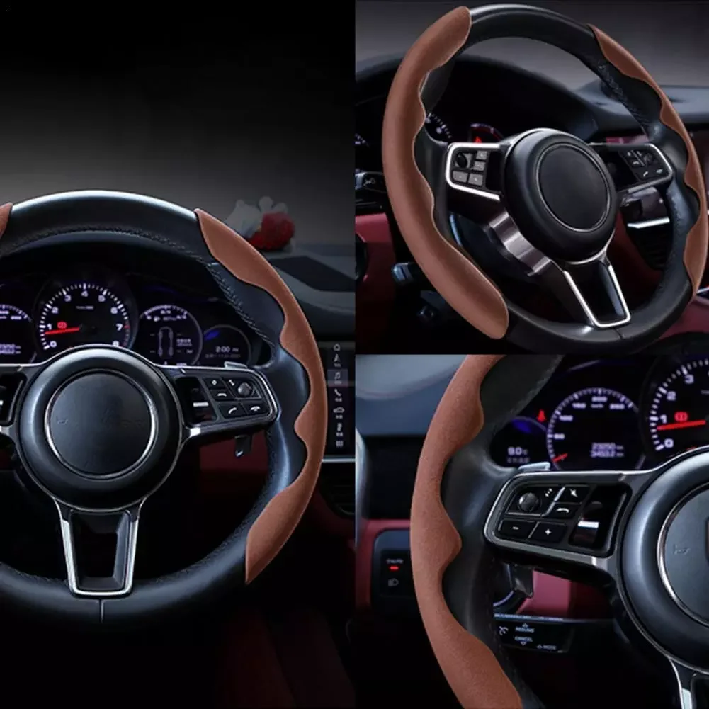 

Car Steering Wheel Cover Suede Handle Anti-Slip Protection Cover Winter Plush Cover Not Show Dirty Brown Black Universal