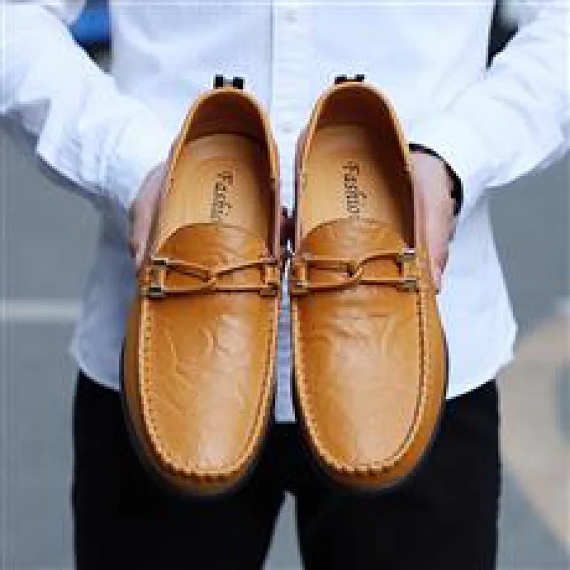 

Loafers Men's Summer Breathable Slip-on Lofter Driving Genuine Leather Soft Bottom Leather Shoes Black Formal Wear Business Peas