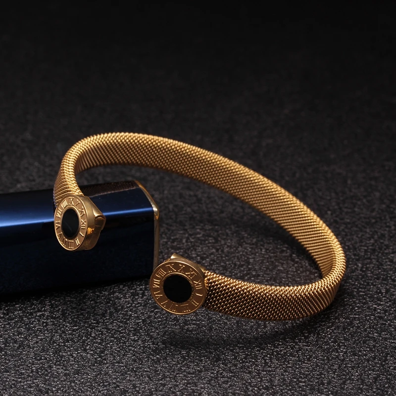 

New Fashion Roman Numerals Open Cuff Bangles Bracelets Gold Plating Stainless Steel Charm Brand Jewelry Gift For Women Girls