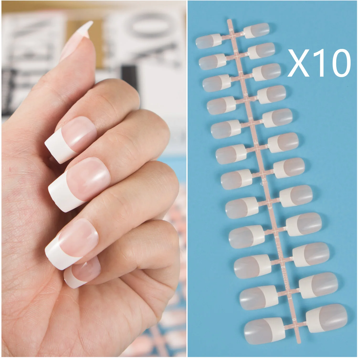 

French Middle Size Square Shape False Nail Tips 10 Sets/Pack 240 Pieces Press-on Nails Nail Art Tips DIY Uñas Acrilicas