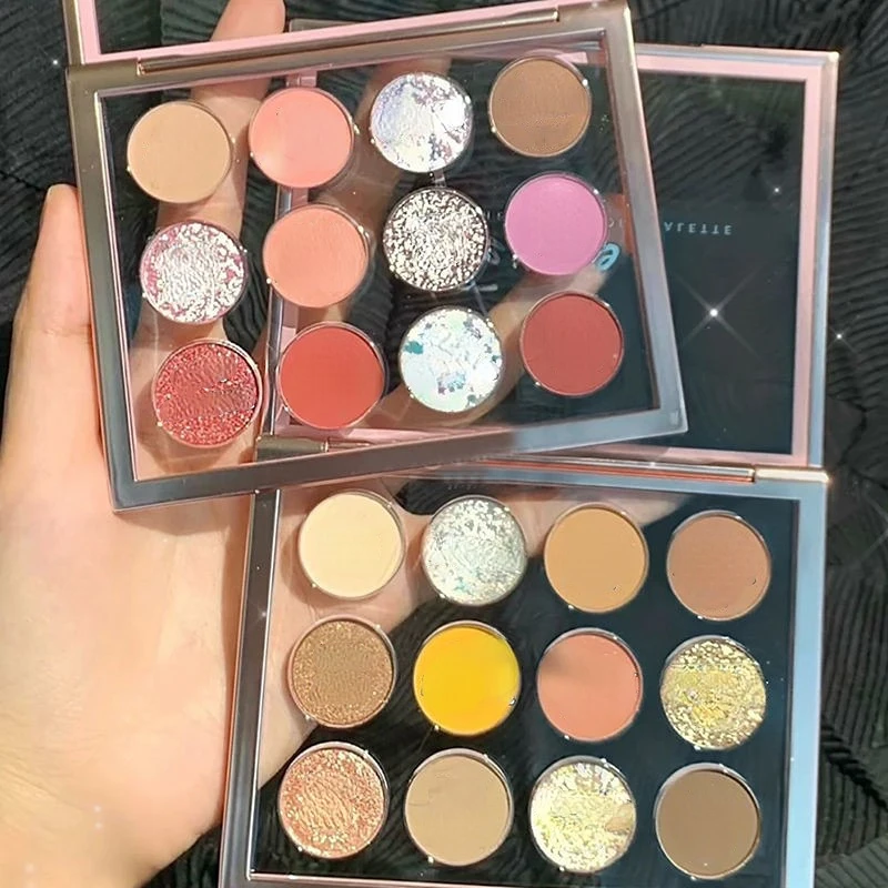 

Transparent 12color glitter eyeshadow palette matte Pearlescent eye plate lasting girl cosmetics female makeup palette for women