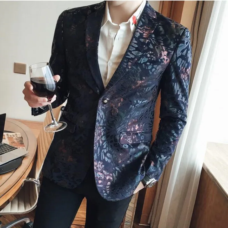 Single Button Printed Floral Blazer Men Luxury New Formal Slim Fit Wedding Party Jacket Suit Men Blazzer Hombre Suit Coat images - 5