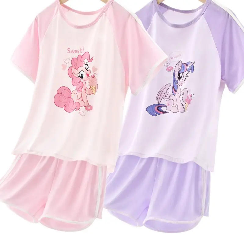 

My Little Pony Cartoon Twilight Sparkle Pinkie Pie Girls Modal Pajamas Children's Summer Thin Section Ice Silk Homewear Set