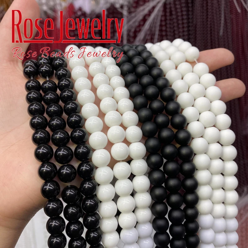 

Natural White Black Dull Polished Matte Onyx Agates Beads Round Loose Beads For Jewelry Making DIY Bracelets 15" 4 6 8 10 12mm