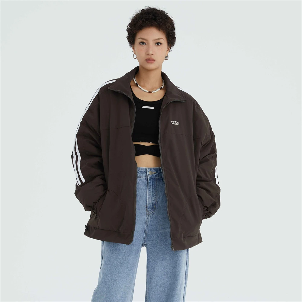 New Women Winter Street Cotton Jackets Coat Thick Warm Parka Clothes Fashion Striped Sleeve Trend Outerware Solid Cotton Jacket