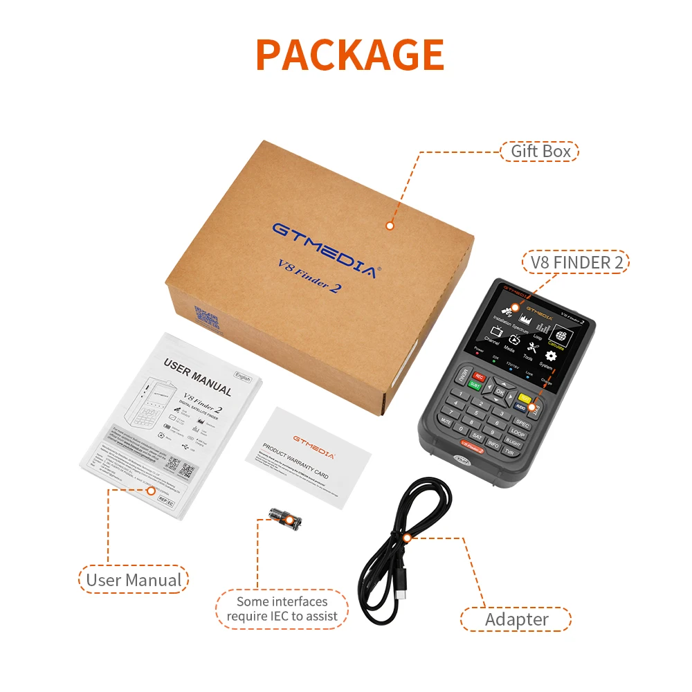 Ручной цифровой спутниковый искатель Gtmedia V8 Finder 2 Max H265 DVB-S2X/S2/S 1080P