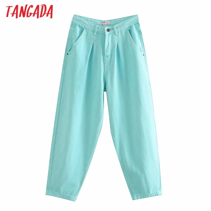 

Tangada Women Candy Color Mom Jeans Pants 2020 New Long Trousers Pockets Loose Casual Female Denim Pants 4M200