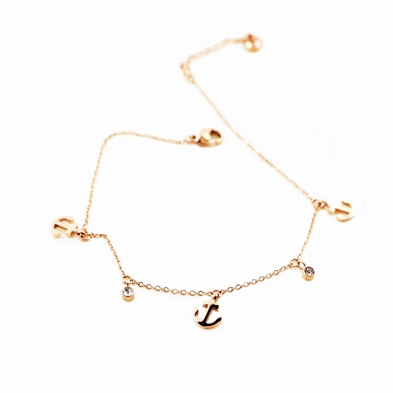 

Sailor Anchor Anklet for Women Famous Brand Zircon Rose Gold Color Stainless Steel Accessories Jewelry Gift Free Shipping(GA129)