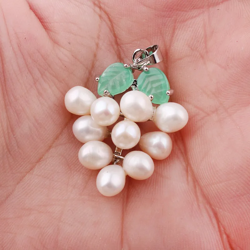 

Бусины Из Натурального Пресноводного Жемчуга 5x6 мм, тибетский серебряный Модный кулон с нефритом винограда, 1 шт., 20x25 мм для женщин, подарок н...