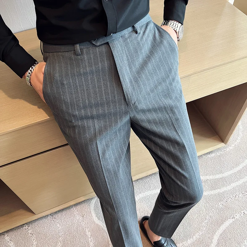 

Брюки мужские в полоску, деловая одежда, облегающие повседневные офисные штаны, одежда для осени и зимы, 38, 2022