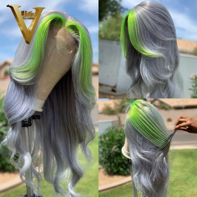 

Highlight Green 613 Colored 13x4 Transparent HD Lace Frontal Human Hair Wigs For Women Grey Body Wave Lace Front Wig Pre Plucked