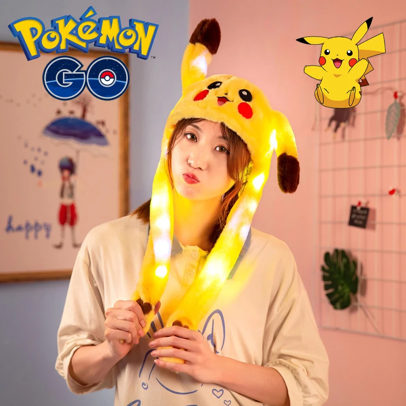 

Pokemon Cosplay Anime Figure Pikachu Hat Ears Will Move Glowing Cute Girl Plush Bunny Hats Pet Headband Kids Toy Birthday Gift