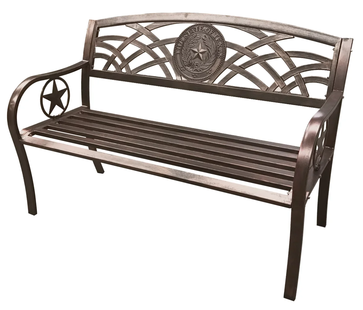 

Leigh Country Outdoor Bench With Texas State Seal Metal Bronze chairs recliner chair camping outdoor chair