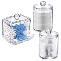 Swab Holder Canisters with Lid, Bathroom Qtip Dispenser Apothecary Jars Clear Plastic Cotton Ball Pad Container for Cotton Swabs