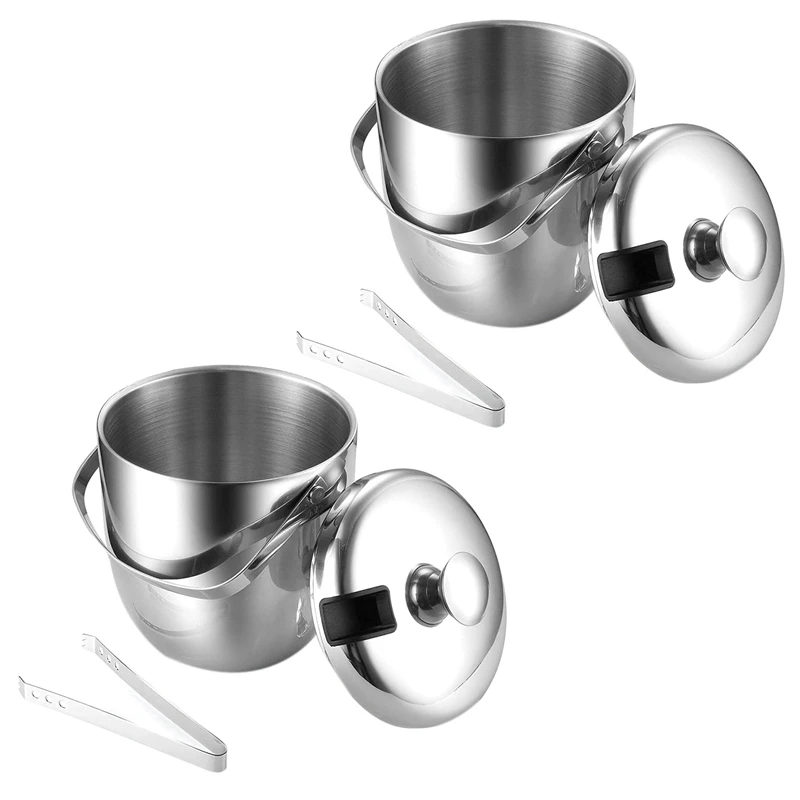 

2 шт., ведро для льда, изолированное ведро для льда из нержавеющей стали с двойными стенками и крышкой, щипцы для льда из нержавеющей стали, се...