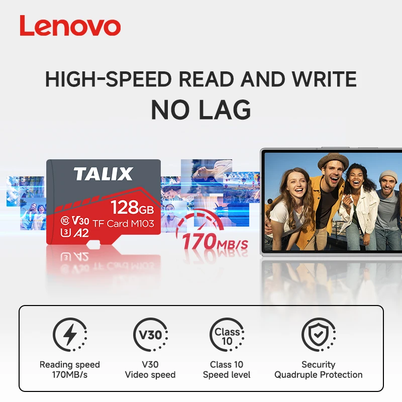 Фото Карта памяти Lenovo Talix Ultimate Speed M103 Micro SD TF 32GB 64GB 128GB 256GB 512GB A2 U3 C10 V30 для камер, дронов, телефонов №5