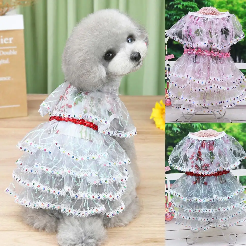 

Pet Dress Cozy Fashion Print Pattern Dog Wedding Lace Dress for Female Dogs Dog Skirt Pet Dress