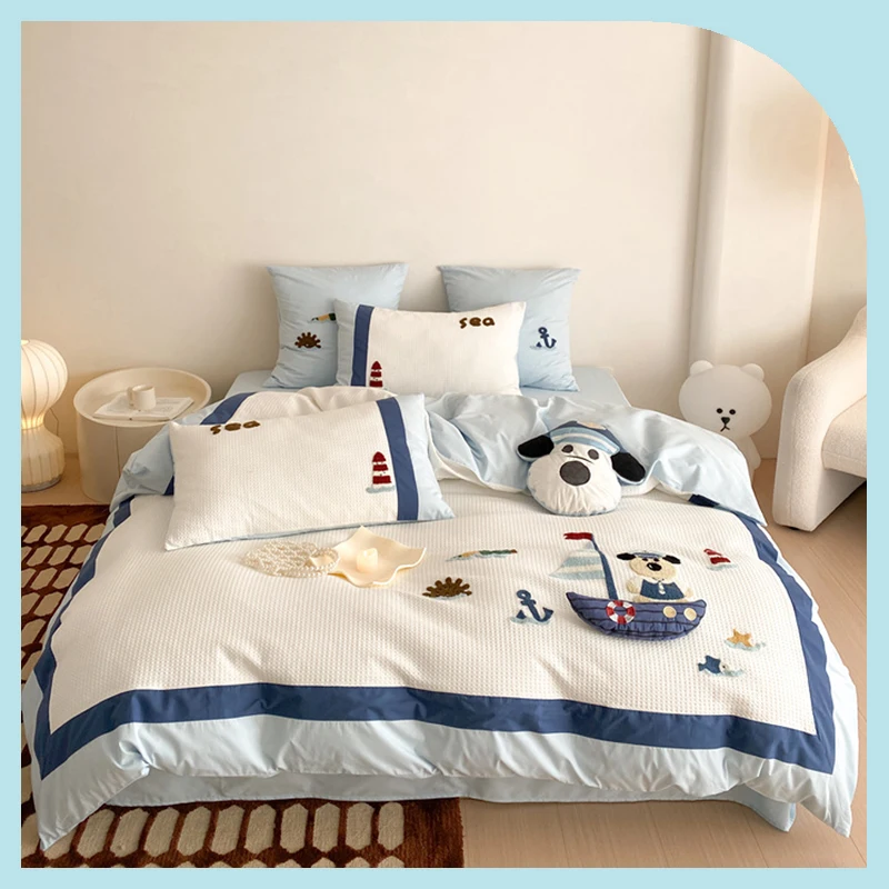 

Bedding Set Washed Cotton Duvet Cover Bedspread Pillowcase Simple Fashion Bed Sheet Set Bed Linens Bedroom for Girls Boys