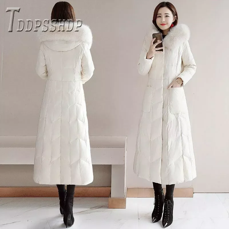 Korean Women Down Parkas Long Style Fluff Hoodie Slim Plus Size Female Overcoat