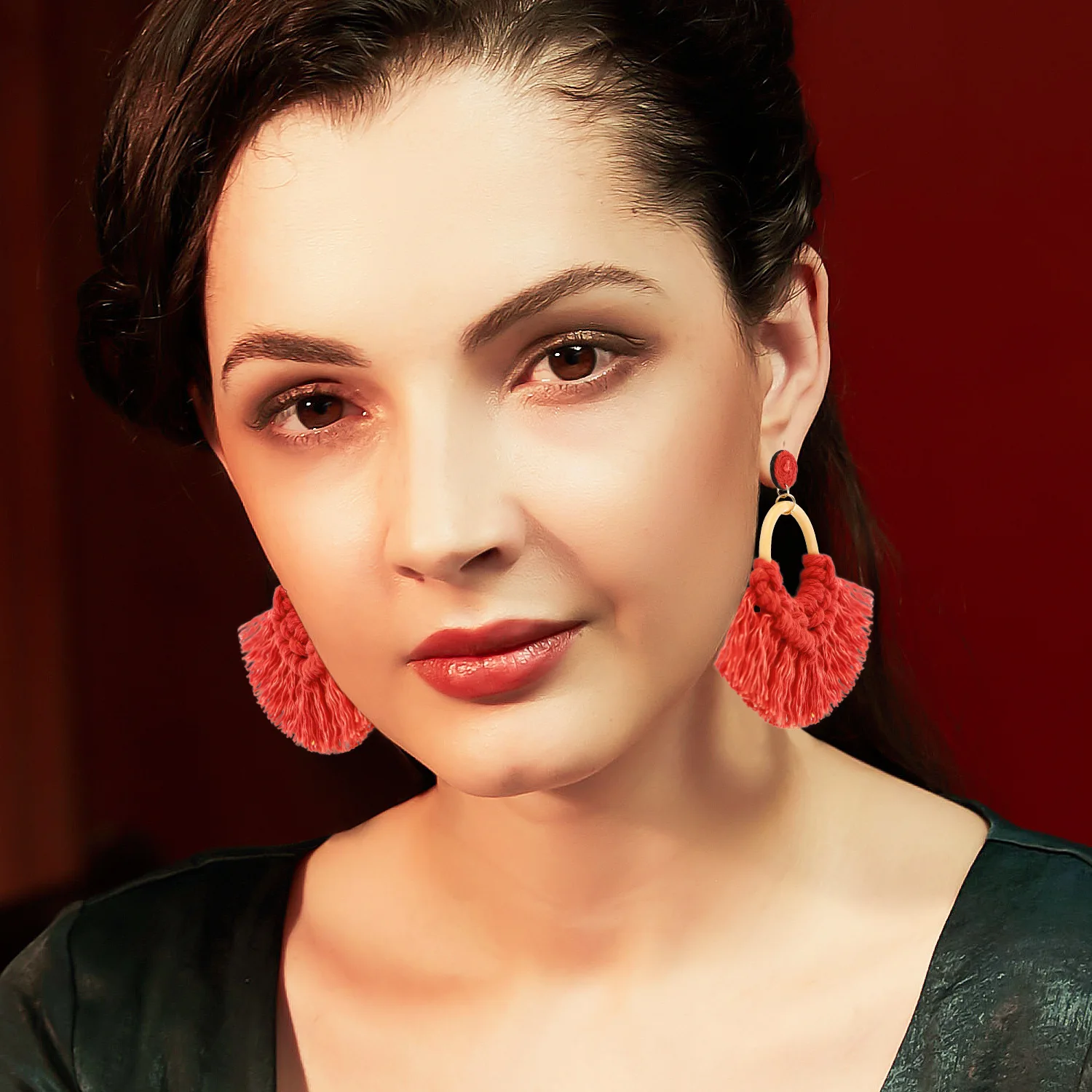 

Handmade DIY Woven Earrings Rope Woven Knots, Retro Exaggerated Wood Mosquito Coil Earrings