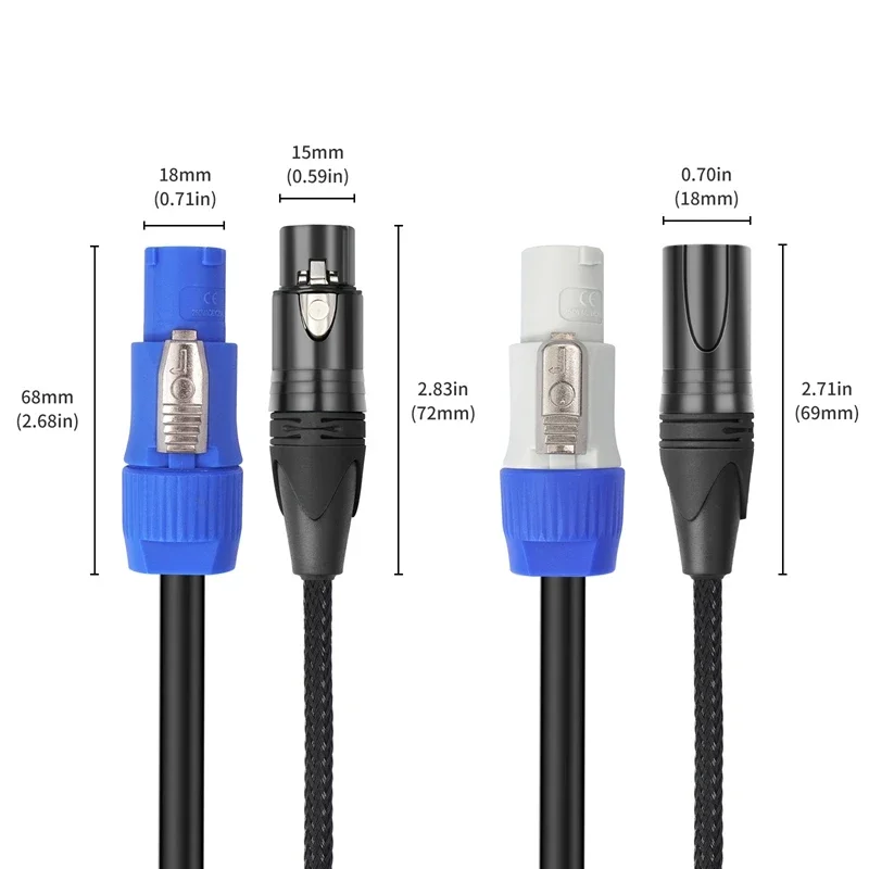 Фото Комбинированный кабель PowerCON DMX 1м, 2м, 3м, 5м, 7.6м, 3-контактный XLR и PowerCON, совместимый комбинированный кабель для подвижного осветительного оборудования. №5