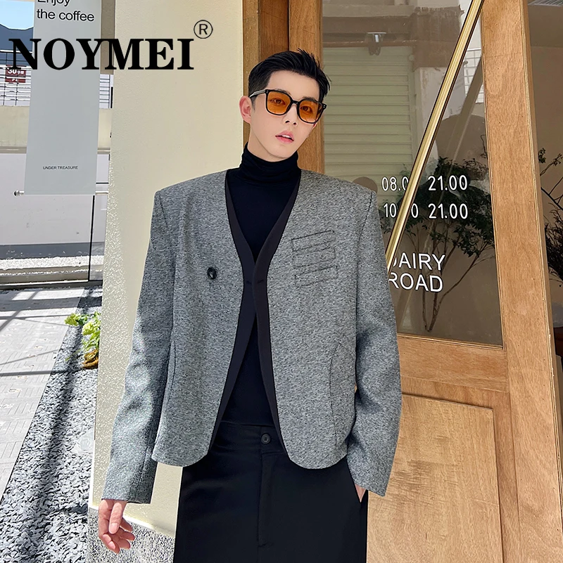

NOYMEI 2022 Autumn New Extremely Simple Style Korean Version Patchwork High-grade V-neck Casual Suit Coat Male Blazer WA1476