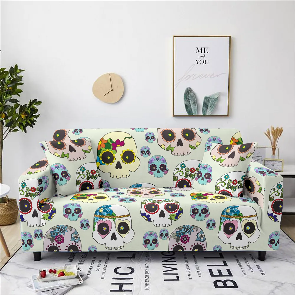 Разноцветный эластичный чехол для дивана с черепом гостиной полноразмерный