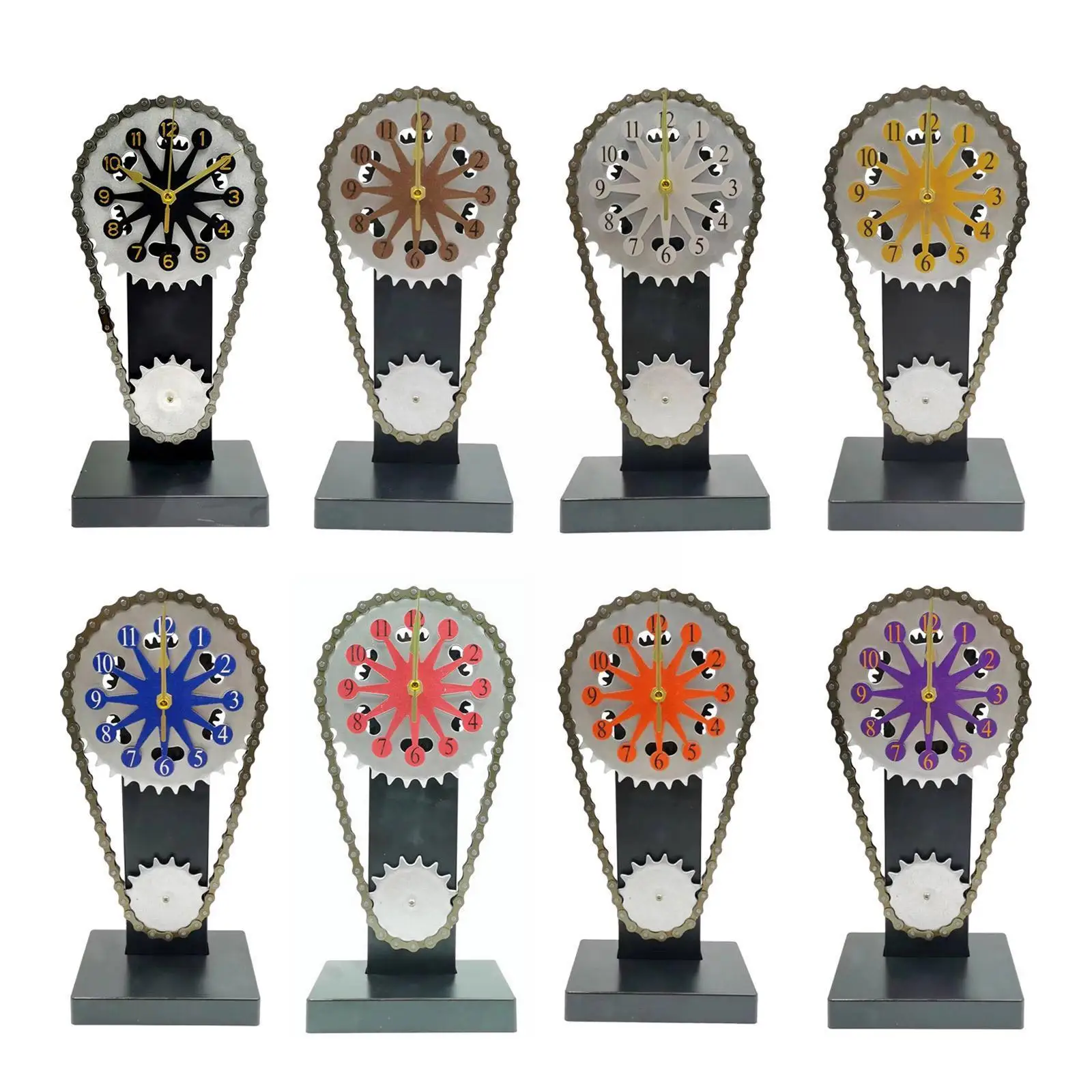 

Vintage Rotating Gear Clock Desk Clock Antique Gear Iron Timing Chain Shaped Operated Tabletop Clock For Father's Day Gift X8o2