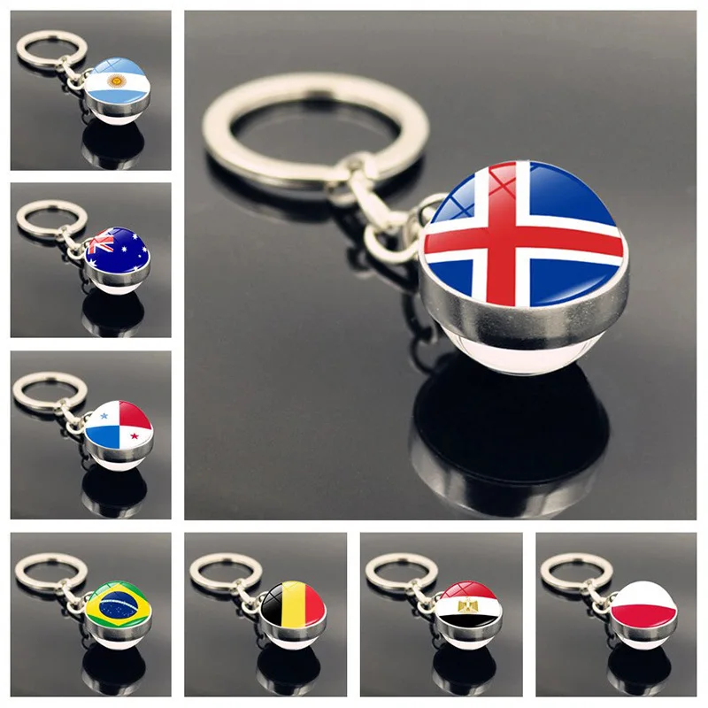 

Flag Trinket Keychain Southern European France Spain Portugal Italy Greece Us Flag Glass Ball Keychain Double Side Pendant