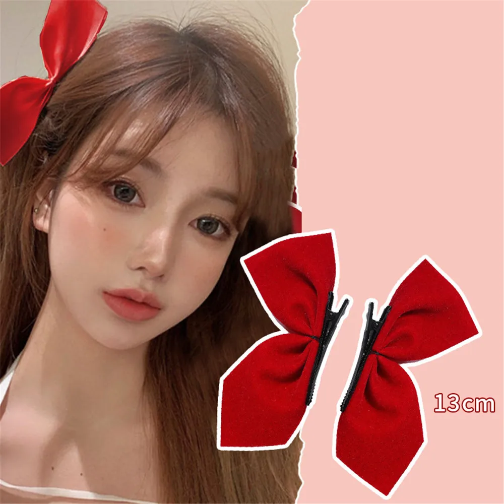 

2Pcs Bowknot Hair Clip for Women Girls Fashion Vintage Cute Korean Ins Black White Velve Ribbon Side Hairpin Hair Accessories