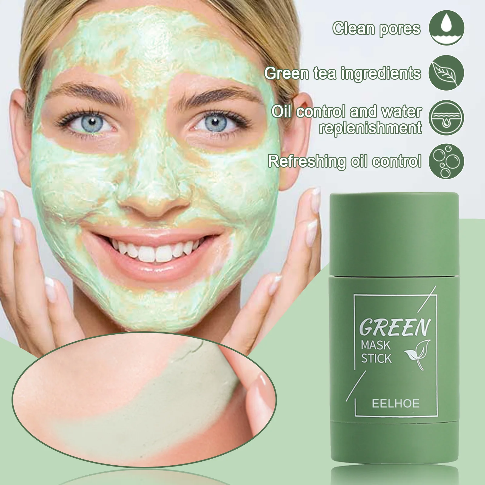 

40g Green Tea Solid Mask Pore Deep Purifying Cleaning Mud Stick Oil Control Remove Blackhead Acne Cleansing Face Skin Care Tools