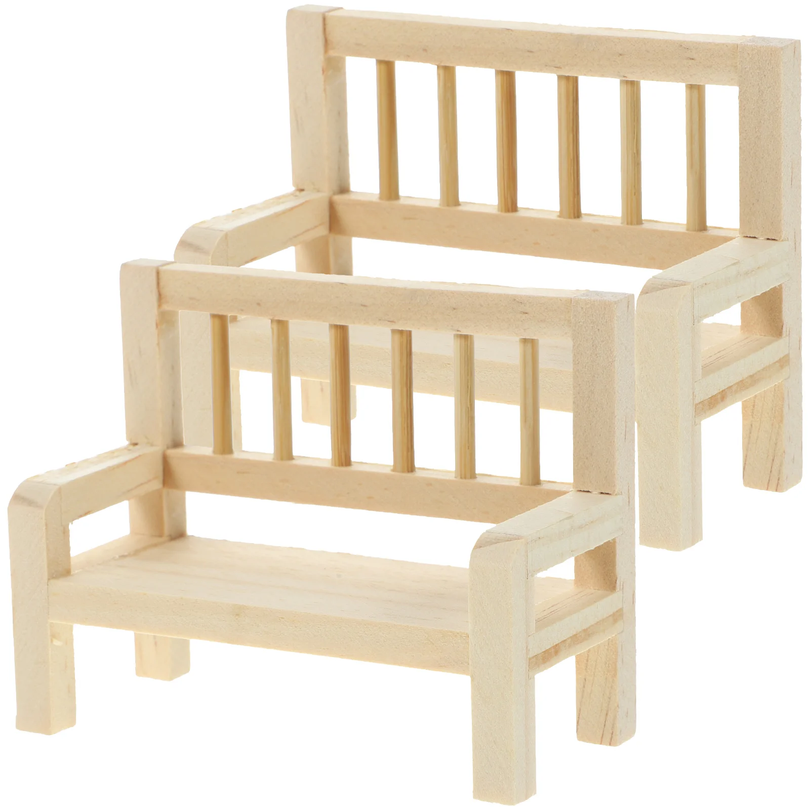 

2 Pcs Micro Toys Dollhouse Chair Bookcase Miniatures Bench Wooden Stool 8X3.6CM Simulate Model Furniture