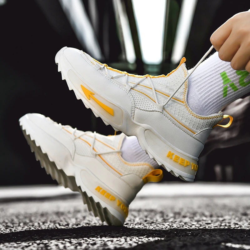 Breathable Running Shoes for Men Street Culture Sneakers Knit Tooth Bottom Platform Soft Size 39-46